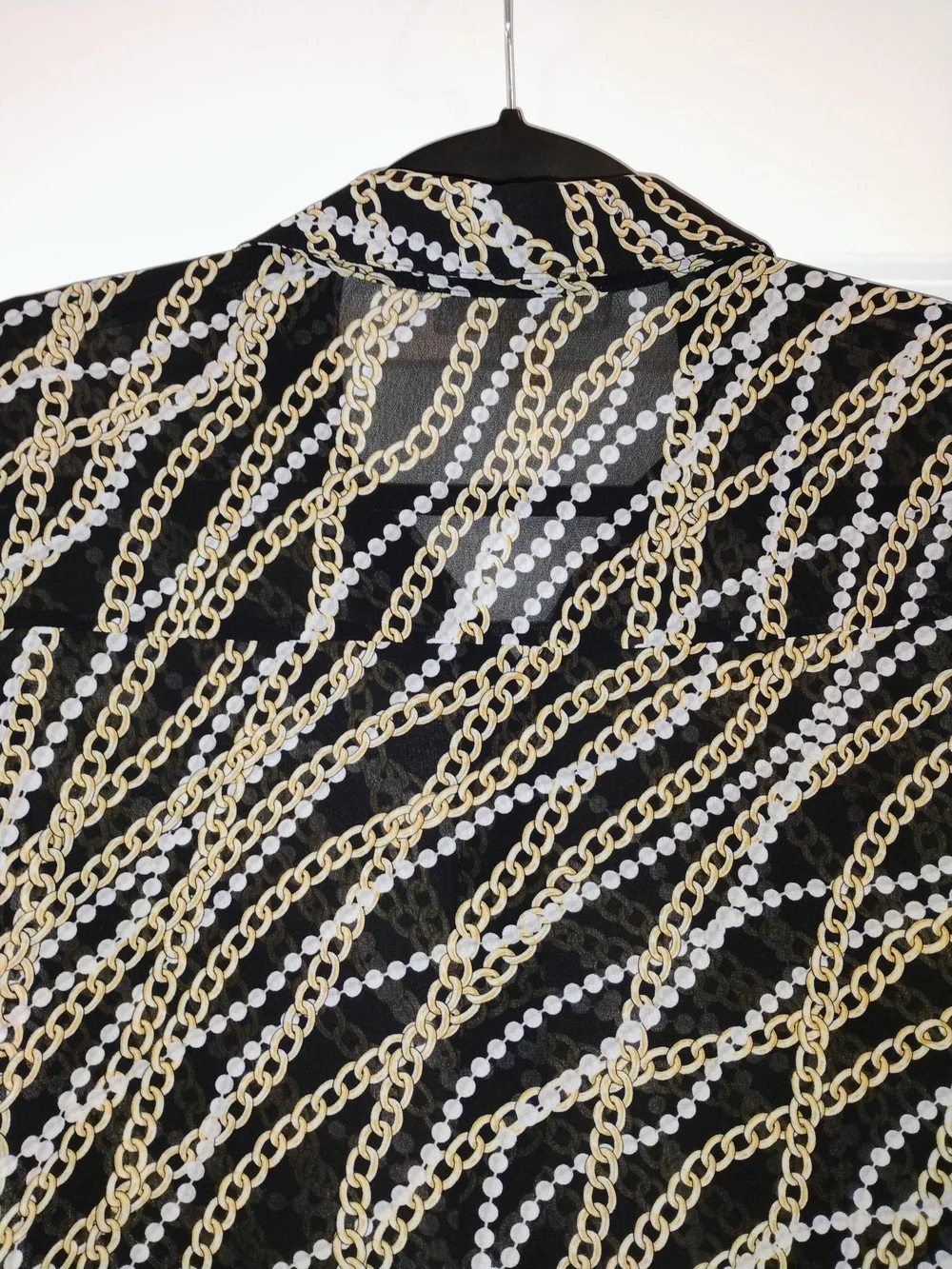 Michael Kors Chain Link Print Sharkbite Hem Blouse Black Gold Vintage Size PL